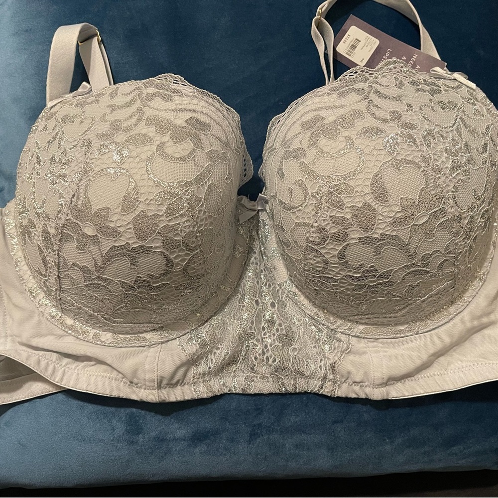Lace Overlay Full Coverage Bra - Light Gray